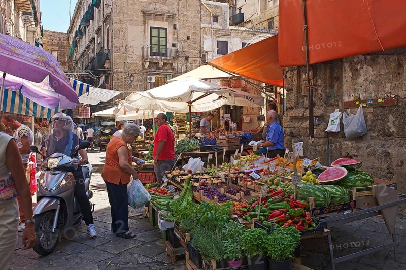 Market stalls in an alley in Palermo