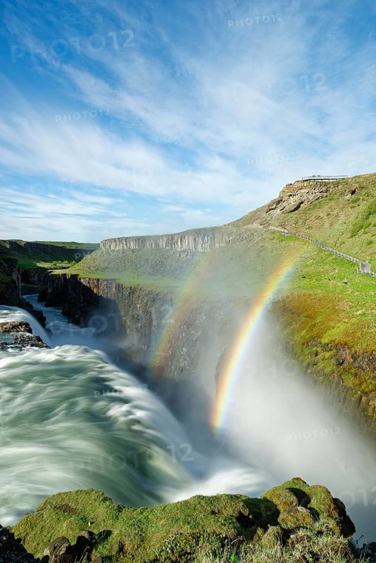 Rainbow over waterfall Gullfoss