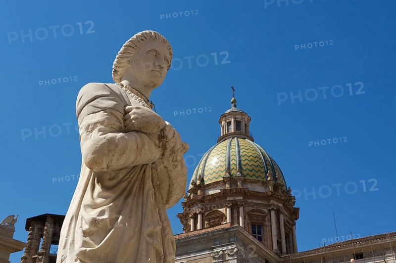 Fountain with statues in Piazza Pretoria in Palermo