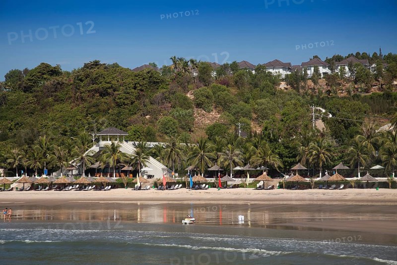Bathing beach with beach loungers