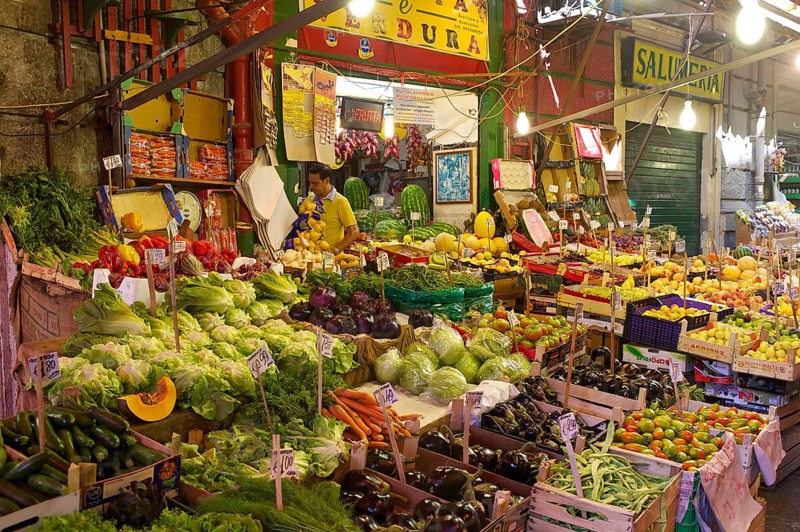 Market stalls in an alley in Palermo
