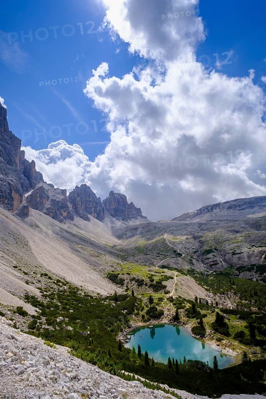 View from the Forc dl Lech saddle of Lago di Lagazuoi