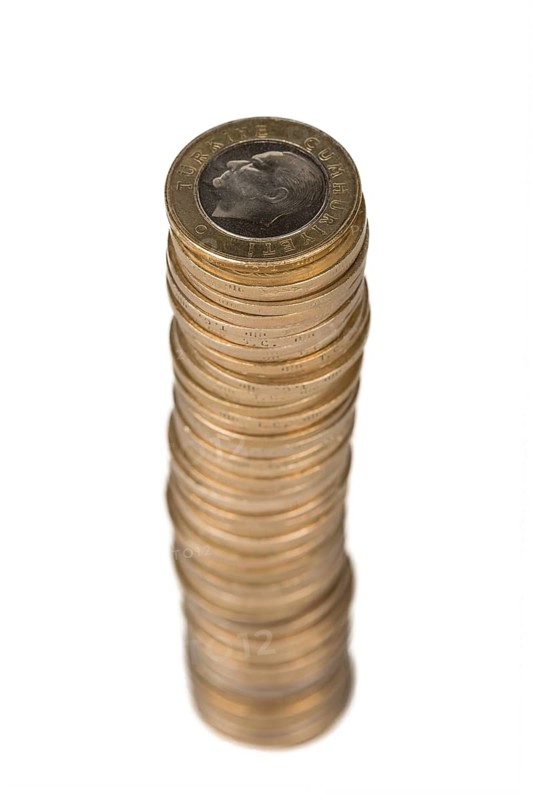 Turkish coins in isolated white background