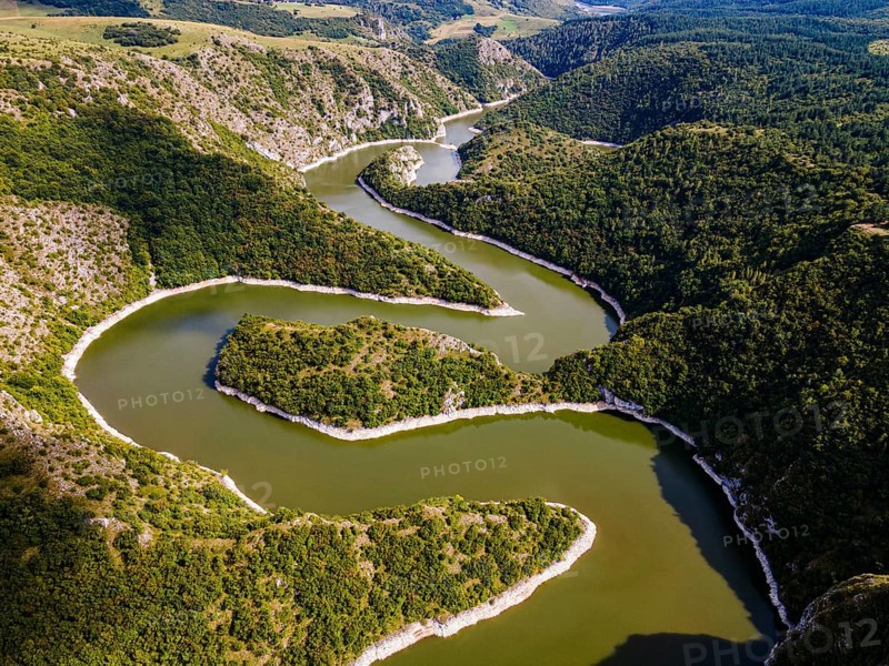 Uvac river meandering through the mountains