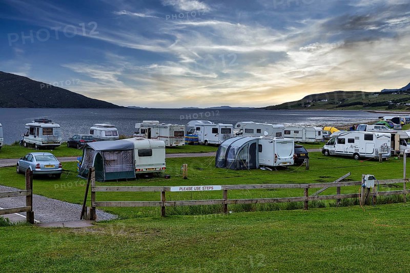 Caravans and motorhomes at Loch Broom campsite
