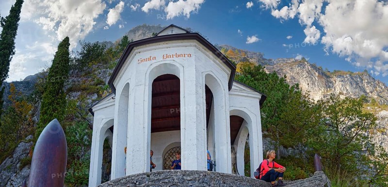 Chapel and viewpoint Santa Babara with hiker