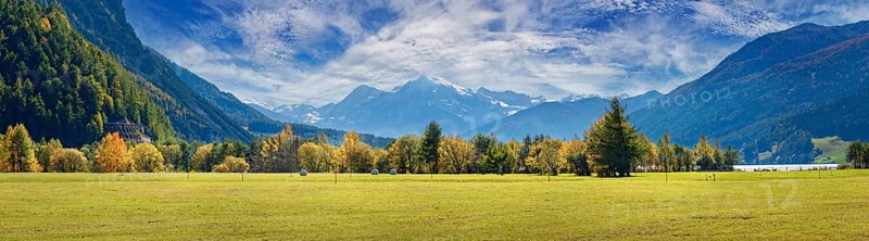 Lake Resia panorama with Ortles mountain range