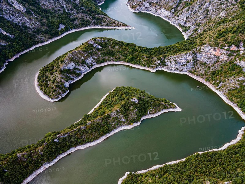 Uvac river meandering through the mountains
