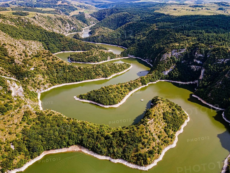 Uvac river meandering through the mountains