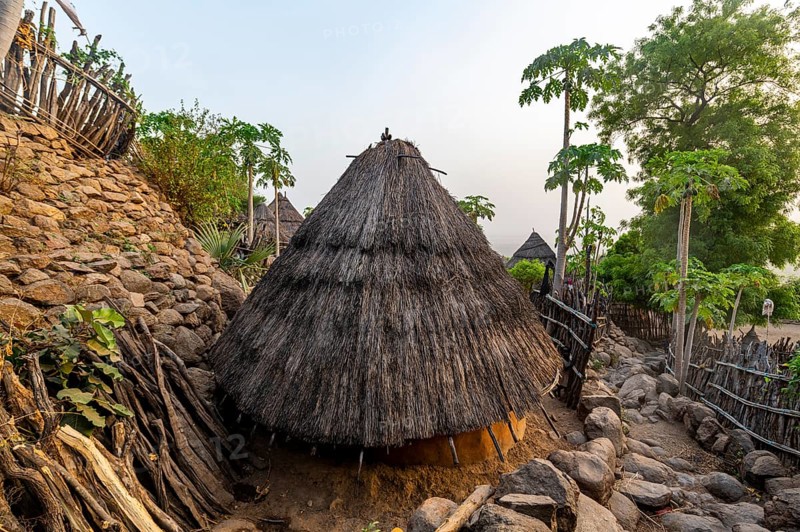 Tradtional build huts of the Otuho or Lutoko tribe in a village in the Imatong mountains