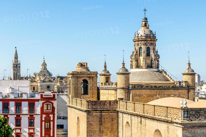 View of Annunciation Church and Cathedral of Seville in the capital city of Andalusia