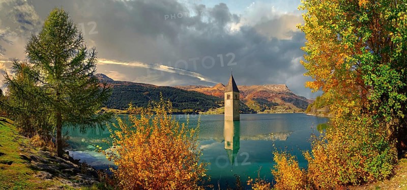 Church tower in Lake Reschen