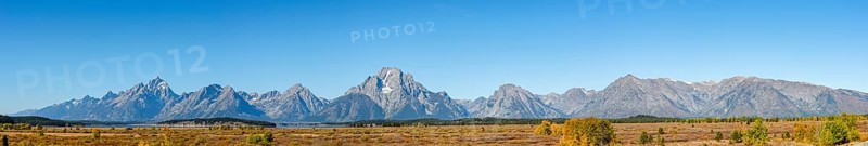 Mountain panorama with Mount Moran and Grand Teton peaks
