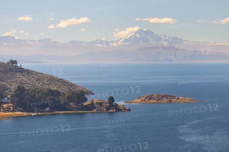 View over Lake Titicaca to the Cordillera Real mountain range