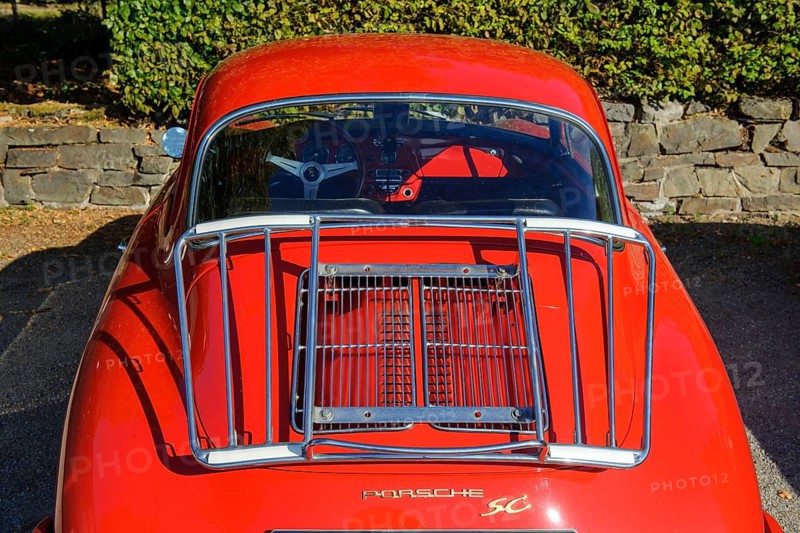 Classic luggage rack on bonnet of vintage historic Porsche 356
