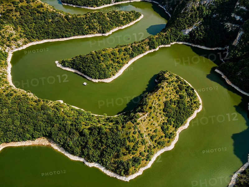 Uvac river meandering through the mountains