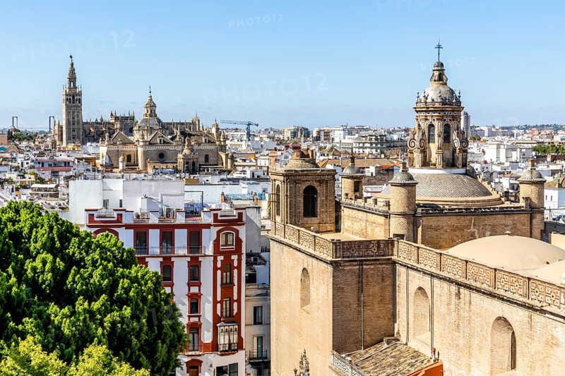 View of Annunciation Church and Cathedral of Seville in the capital city of Andalusia