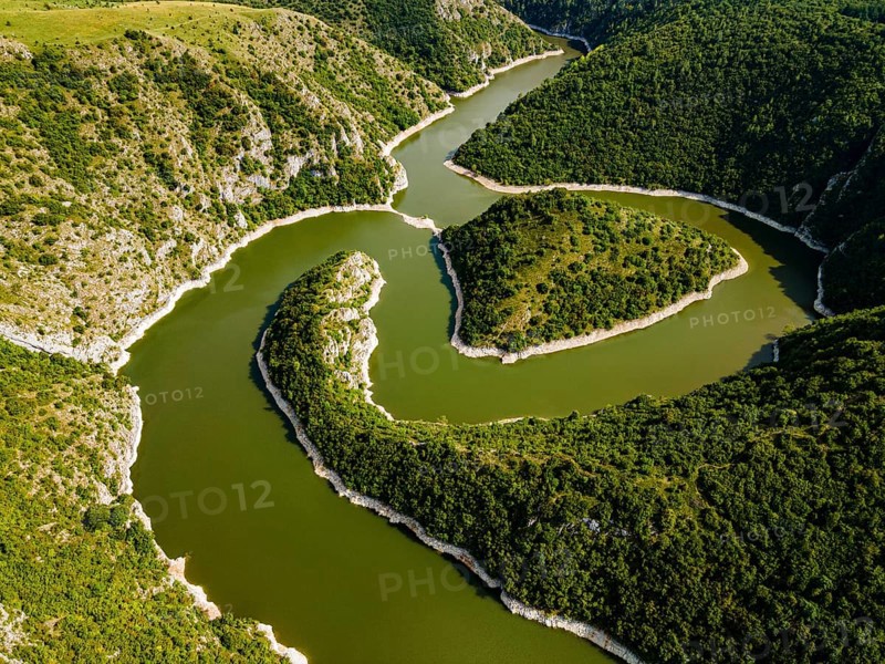 Uvac river meandering through the mountains