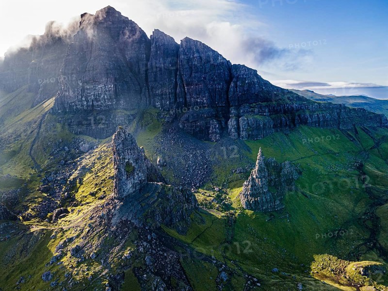 Aerial of the Storr pinnacle