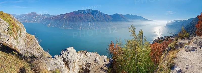 View from the western shore of Lake Garda with the mountain range Monte Baldo