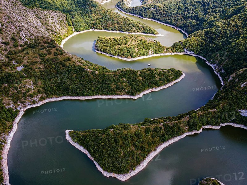 Uvac river meandering through the mountains