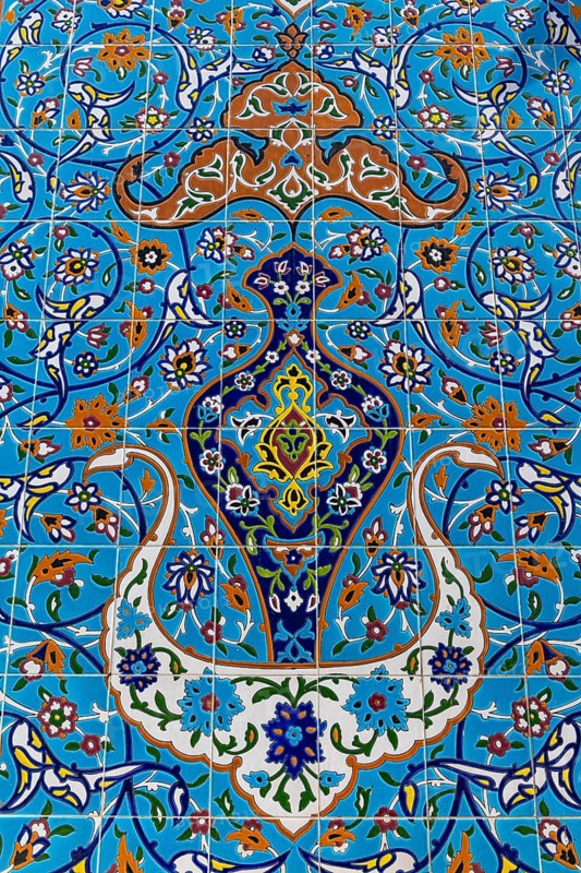 Beautiful tiles in the Sakhi Shah-e Mardan Shrine or Ziyarat-e Sakhi