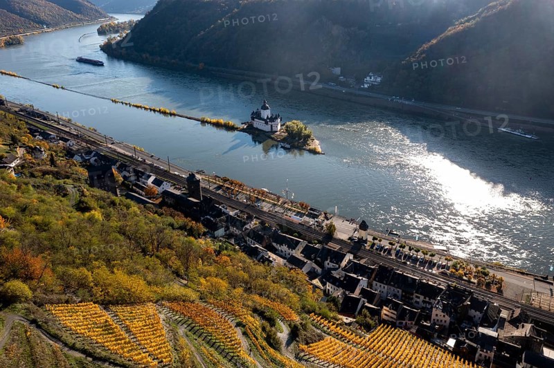 Aerial view of Zollburg Pfalzgrafenstein in the Rhine