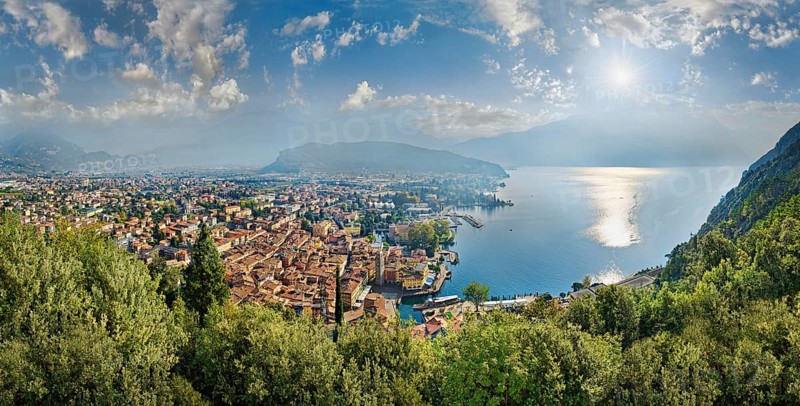 Town view of Riva del Garda and Lake Garda in the morning