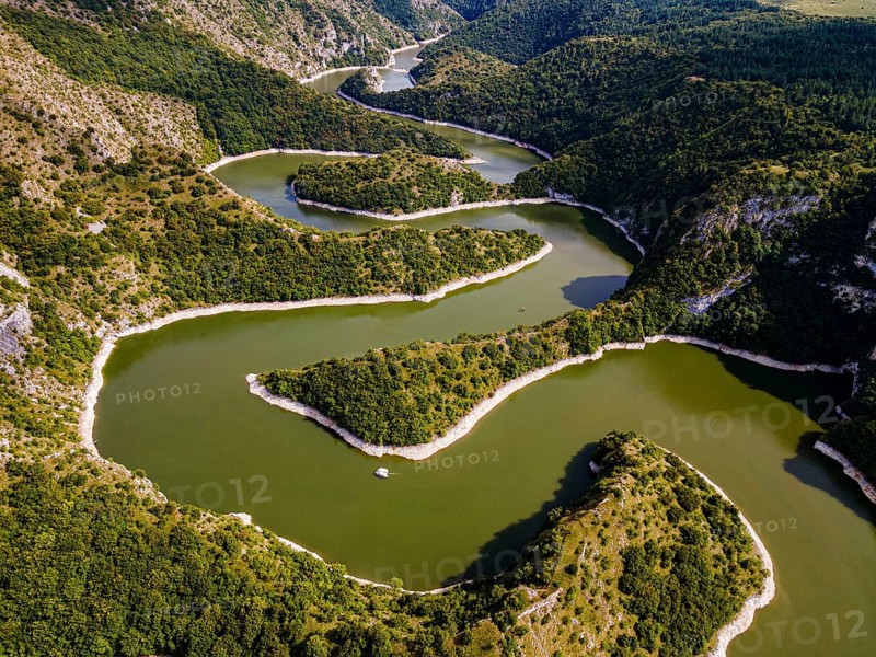 Uvac river meandering through the mountains
