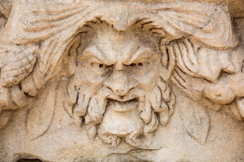 Head relief on the portico of Tiberius in Aphrodisias