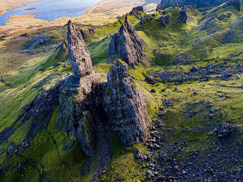 Aerial of the Storr pinnacle