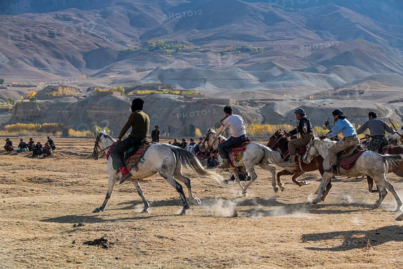 Men practising a traditional Buzkashi game