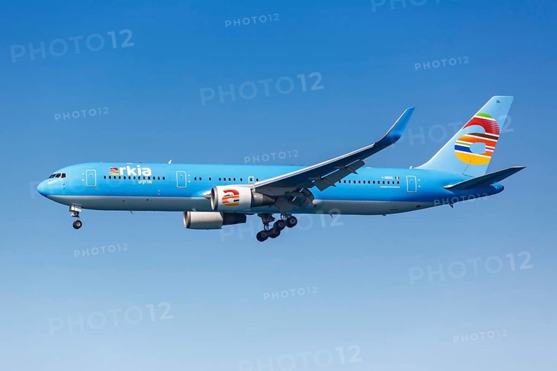 An Arkia Boeing 767-300ER with registration number I-NDDL at Heraklion Airport