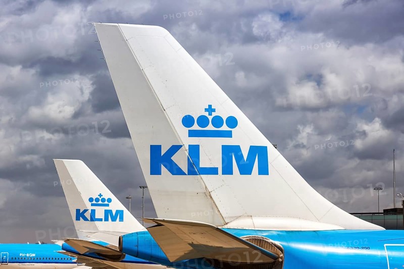 Airbus Aircraft Tails tail units of KLM Royal Dutch Airlines at Amsterdam Schiphol Airport
