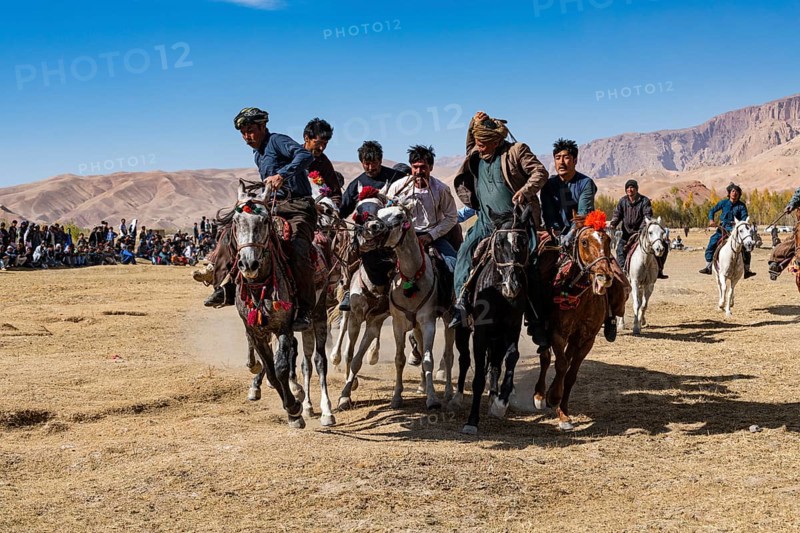 Men practising a traditional Buzkashi game