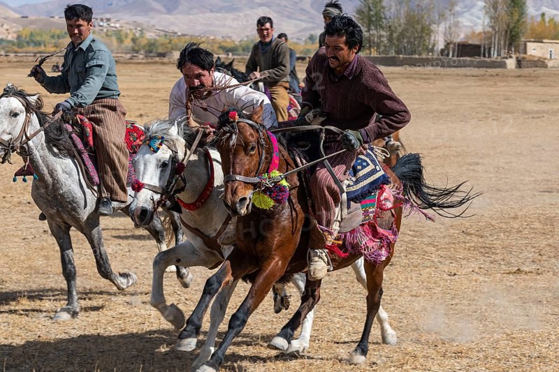Men practising a traditional Buzkashi game
