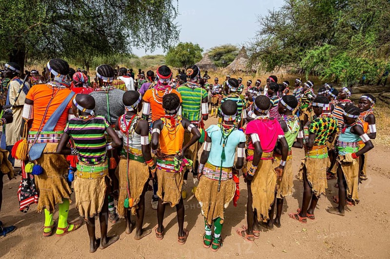 Traditional dressed young girls practising local dances