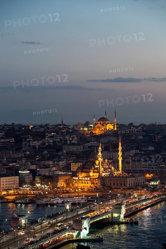 Yenicami and Galata Bridge by night