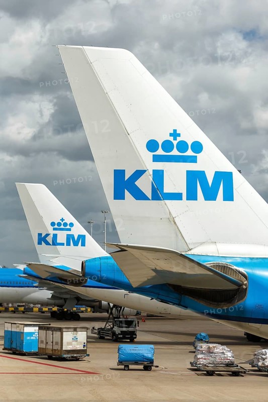 Airbus Aircraft Tails tail units of KLM Royal Dutch Airlines at Amsterdam Schiphol Airport