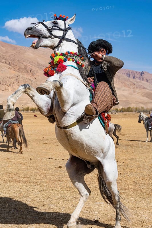 Men practising a traditional Buzkashi game