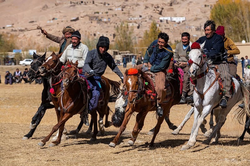 Men practising a traditional Buzkashi game