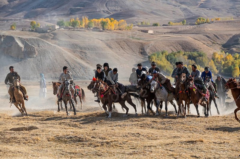 Men practising a traditional Buzkashi game