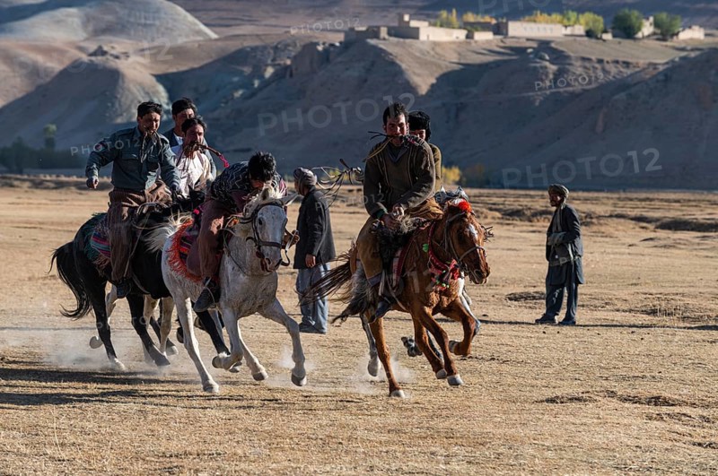Men practising a traditional Buzkashi game