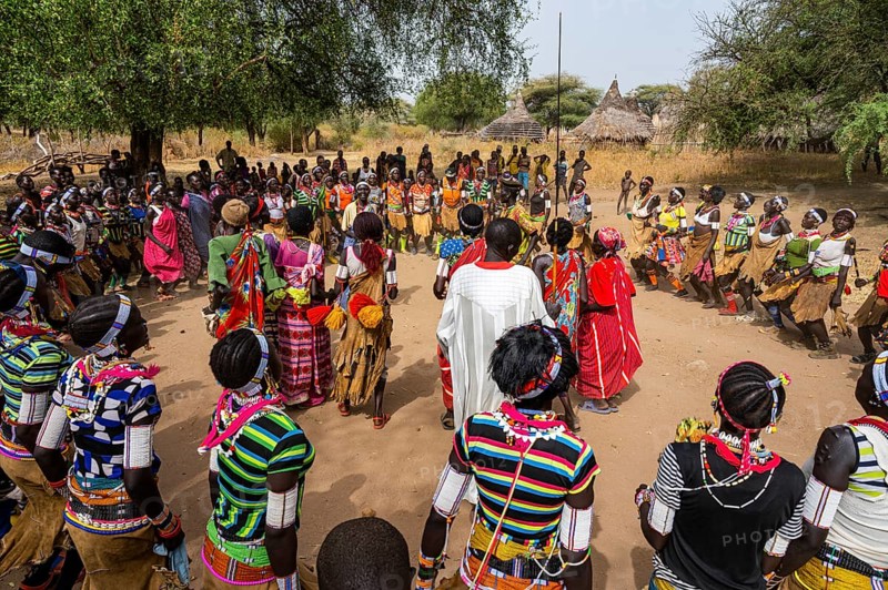Traditional dressed young girls practising local dances