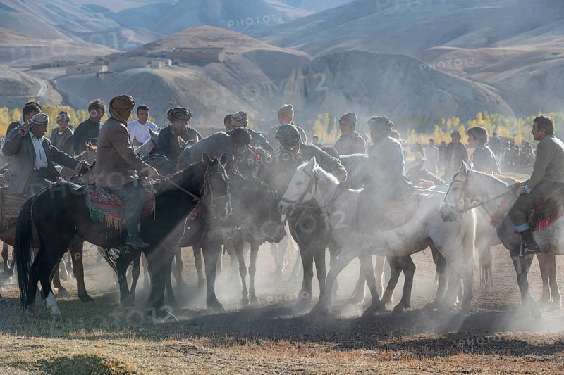 Men practising a traditional Buzkashi game