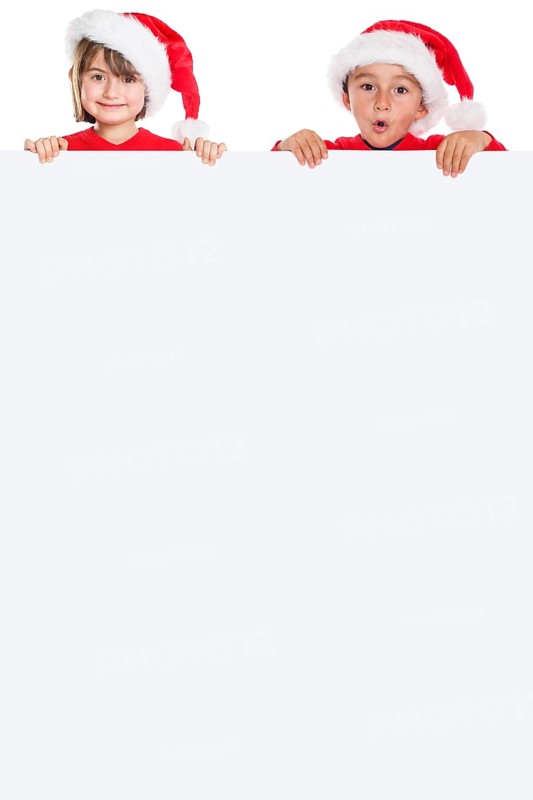Children Girl Boy Santa Claus Christmas Sign Text Free Space Copyspace Isolated
