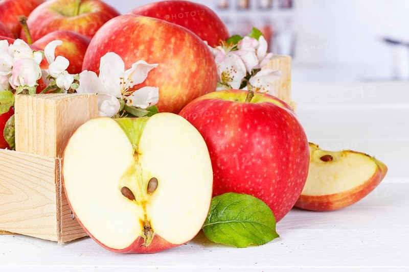 Apples Fruits red apple fruit in box with flowers