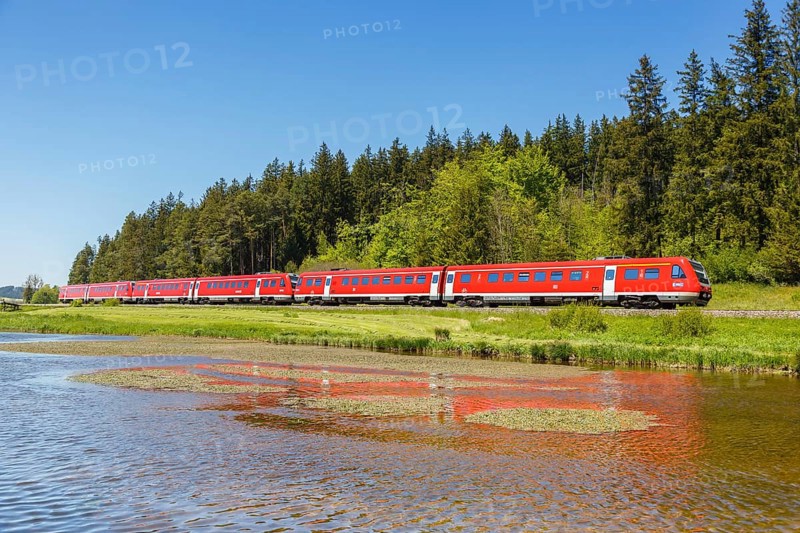 Bombardier Transportation RegioSwinger tilting technology regional train of Deutsche Bahn DB Bayern in Allgaeu in Ruderatshofen