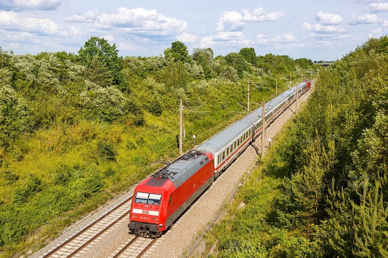 InterCity IC train of DB Deutsche Bahn on the new line NBS Mannheim-Stuttgart in Germany