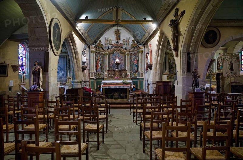 Interior and altar of the coastal church Eglise Saint-Michel